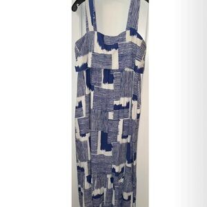 Donna Morgan Blue and White Midi Dress